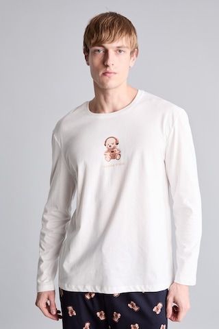 Defacto Regular Fit Baskılı Uzun Kollu 2li Pijama Takımı I3176ax26auer98 Ekru-er98