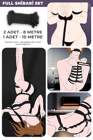 Fantezi Ürünleri, Shibari Sanatına Uygun Ayarlanabilir Vücut Bağlama Halat Seti Siyah2x8mt+1x10mt