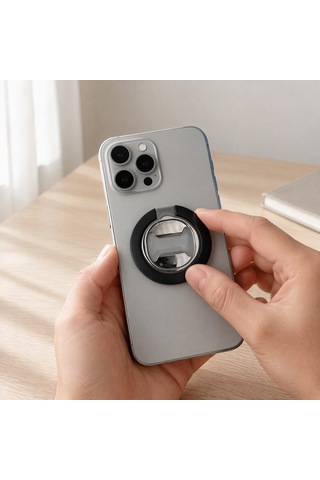 Zore Paris M10 Magnetik Standlı Şişe Açacaklı Ring Telefon Tutucu Siyah