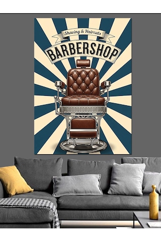 Berber Koltuğu Retro Logo Dekoratif Kanvas - Mdf Ahşap Tablo