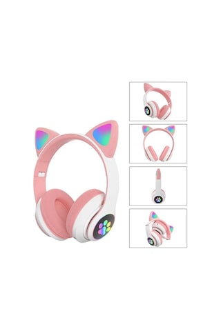 Kablosuz Kedi Kulaklık Şarjlı Led Işıklı Bluetooth Kulaklık Aux Sd Kart Girişli Stn-28