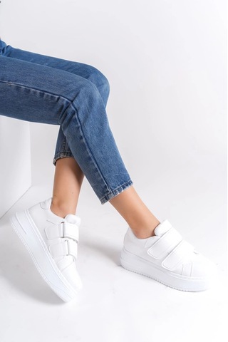 Mevese Vera Çift Cırtlı Kadın Günlük Sneaker Kalın Taban Rahat Ayakkabı - Beyaz
