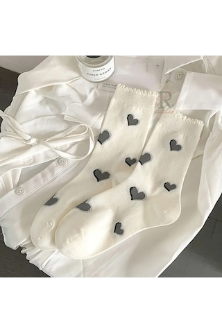 Trampler 4 Çift Kadın Fiyonklu Kalp Desenli Çorap Kadın Mevsimli Uzun Çok Renkli Çorap Çok Renkli