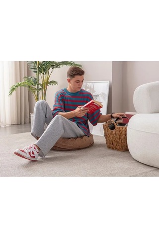 Çok Amaçlı Puantiyeli Keten Yer Bahçe Minderi Fermuarlı İç Dolgulu Yıkanabilir 60x67 Kahverengi