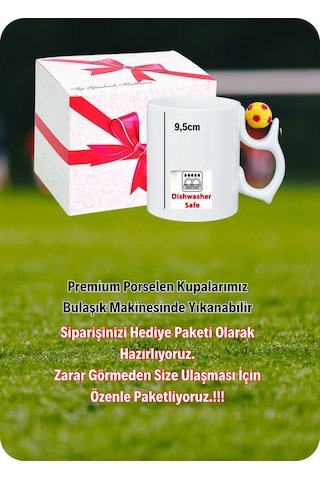 Sarı Kırmızı Futbol Toplu Sarı Kırmızı Forma Oyunculu Taraftar İsimli Baskılı Kupa Bardak Beyaz