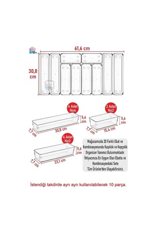 10'lu Set Modüler Çekmece Içi Düzenleyici Modüler Kaşıklık Mutfak Organizer Ekru 35 X 65 Diğer