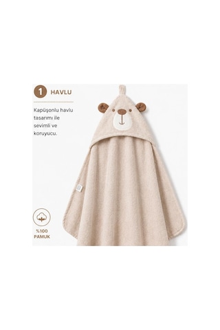 Bebessi %100 Pamuk Big Bear 3'lü Bornoz Seti Bej Bbs.4152.bej