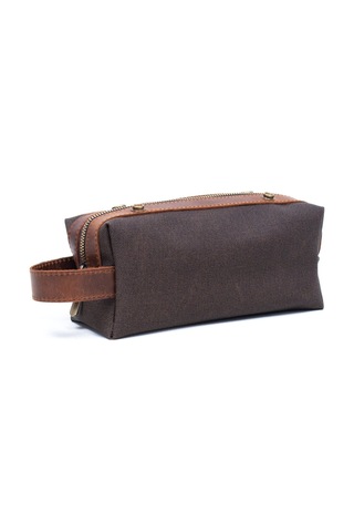 Gillario Design 06 Unisex Suni Kanvas+deri Mürdüm-taba Eskitme Dopp Kit
