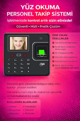 Kablosuz Wifi Yüz Okuma Parmak İzi Ve Kartlı Personel Takip Cihazı-maaş Puantaj Yazılımı