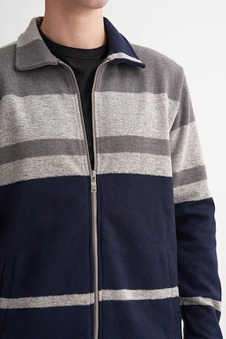 Cazador Hazır Örme Çizgili Vintage Yün Karışımlı Regular Fit Fermuarlı Sweat Hırka Gri