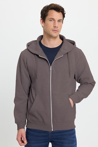 Tudors Unisex Relax Fit Rahat Kesim Pamuklu İçi Polarlı Çift Cepli Tam Fermuarlı Gri Kapüşonlu Sweatshirt-41653 Gri