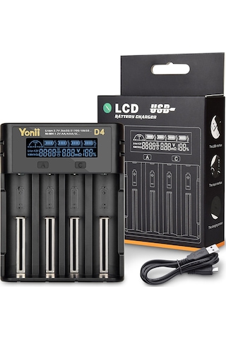 Samdoo Yonıı D4 4-lü Li-ion/ni-mh Şarj Cihazı, 18650 Pil Desteği, Lcd Ekran Ve Çoklu Güvenlik Koruması