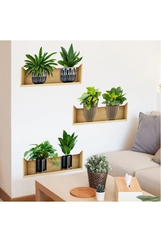 Mey İthalat Raflı Bitki Tasarımlı Yapışkanlı Sticker 20 30 Cm 3lü Set Mc-663