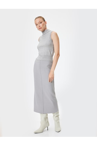 Koton Midi Boy Slim Fit Standart Bel Kalem Triko Etek Gri 5wak10037ek Gri