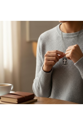 Dikdörtgen Çerçeveli Haç Çelik Kolye Ucu Silver