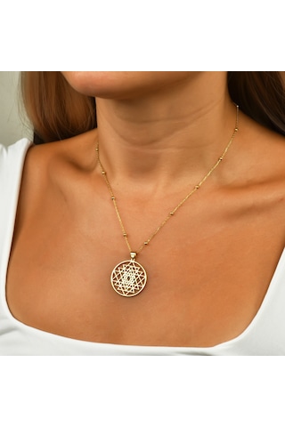 Sri Yantra Gümüş Kolye - Altın Altın