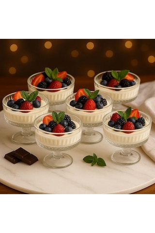 6 Lı Ayaklı Cam Dondurmalık Magnolya Kase Tatlı Sunum Kasesi Şeffaf