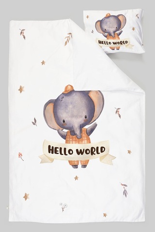 Organik Tek Kişilik Nevresim Takımı 160x220 - Sevimli Orman Arkadaşım Fil Renkli
