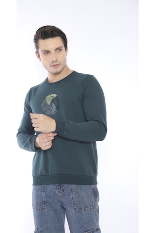 Escetic Erkek Spor Slimfit, Bisiklet Yaka Yeşil Sweatshirt-4266