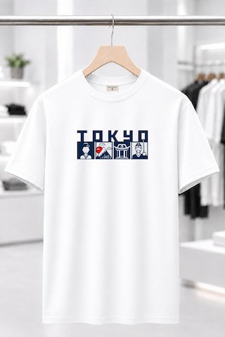 Bayloranzzo Tokyo City %100 Pamuk Heavy Cotton Premium Kalite Unisex Tişört Beyaz