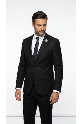 Erkek Slim Fit Klasik Ceket Dokulu Kumaş Modern Kesim Siyah