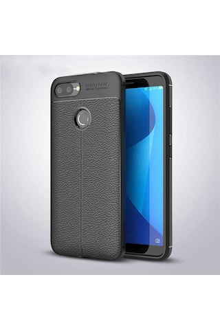 Asus Zenfone Max Plus M1 Zb570tl Kılıf Niss Deri Desenli Silikon Kılıf Siyah