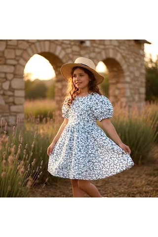 Çiçekli Kız Çocuk Elbise St08987 Yeşil