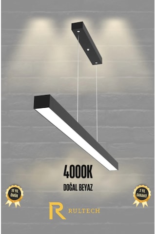 Linear 150cm Siyah Kasa Ledli Sarkıt Modern Led Avize, Salon, Mutfak, Masa Üstü Avize Aydınlatma Doğal