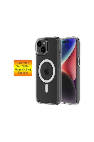 Apple Uyumlu iPhone 15 Kılıf Sararmaz Sert Şeffaf Magsafe Özellikli