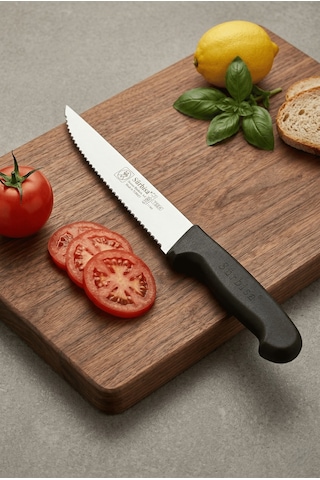 Lazerli Tırtıklı Sürmene Sebze Meyve Biftek Steak Mutfak Bıçağı 24 Cm Lazer Bileme Sürbisa 61005-lz Siyah