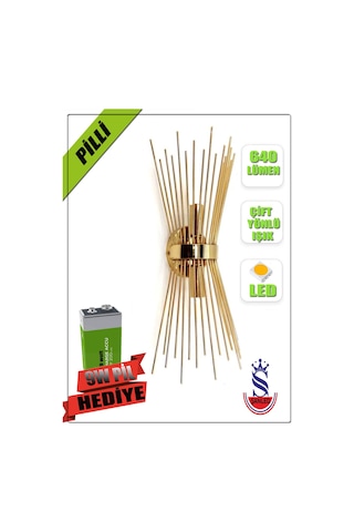 Şanled Kirpi Modeli Metal Çift Yönlü Gün Işığı Gold-siyah Kasa Duvar Aydınlatma Aplik-pilli Gün Işığı