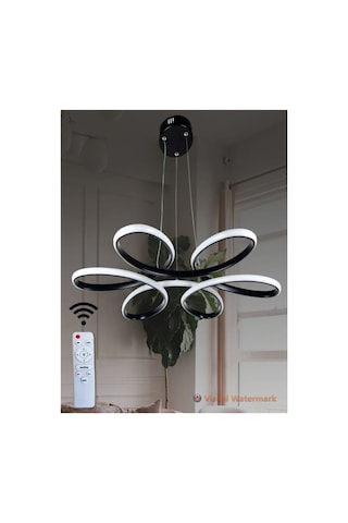 Levent Modern Papatya Siyah Model Kumandalı 3 Renk Beyaz & Sarı & Günışığı 60 Cm Led Avize