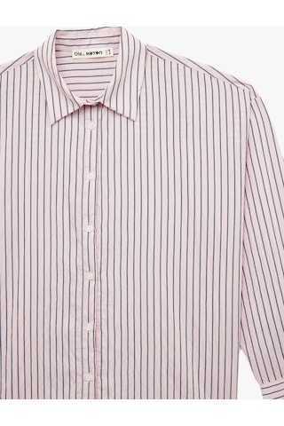 Koton Klasik Yaka Düğmeli Uzun Kollu Oversize Viskon Gömlek Pembe Çizgili 6sal60078ıw Pembe Çizgili