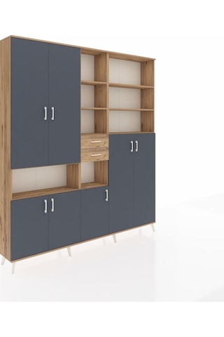 Arges Dolap 17 Raflı 2 Çekmeceli 7 Kapaklı 220x30x243 Çam-antrasit/çam Antrasıt/atlas Çam
