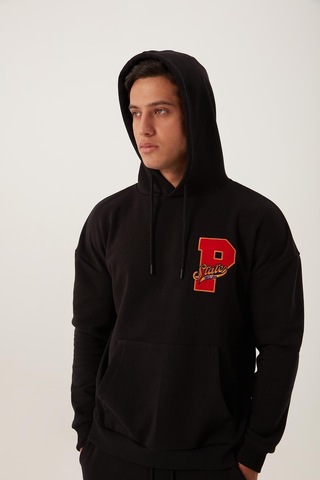 Polostate Erkek Kapüşonlu 3 İplik Sweatshirt Siyah