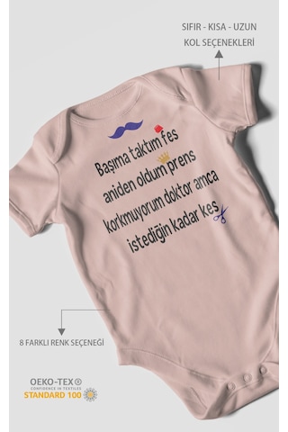Korkmuyorum Doktor Amca İstediğin Kadar Kes Baskılı Bebek Zıbını %100 Pamuk Kısa Kol Pastel Pembe