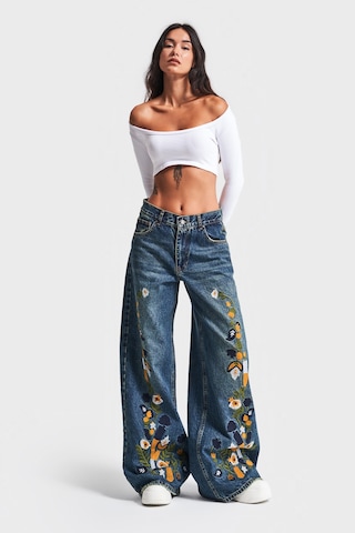 Itsbasic Kadın T.kot Rengi Nakışlı Tasarım Palazzo Fit Denim Jean Kırmızı