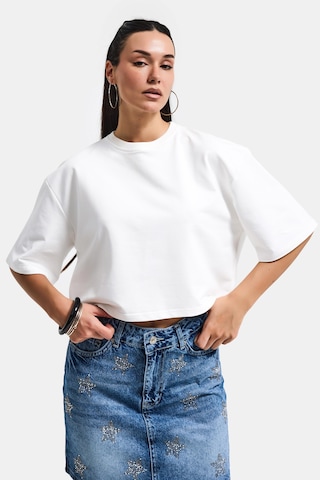 Itsbasic Kadın Kırık Beyaz Renk S6-101 Oversize Bol Kesim T-shirt