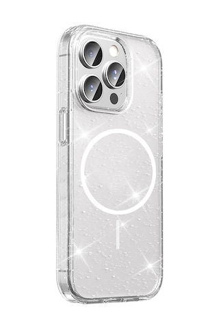 Apple Uyumlu iPhone 15 Pro Max Kılıf M-safe Şarj Özellikli Parlayan Simli Saydam Renkli Zore Maris Kapak Seffaf