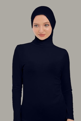 Sonbaharmoda Kadın Uzun Kollu Body Boyunluklu Boneli Tam Badi Boğazlı Likralı Penye Lacivert