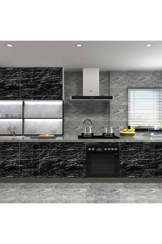 Mermer Desenli Masa Tezgah Mutfak Su Geçirmez Yapışkanlı Folyo Sticker Siyah 5x0,6m Diğer