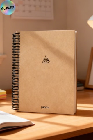 Spiralli 100 Yaprak Kareli Orta Boy Sert Kapak Defter Kraft Kağıt 16x23 Cm