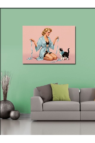 Kanvas Tablo Vintage Kedi Ve Kadın