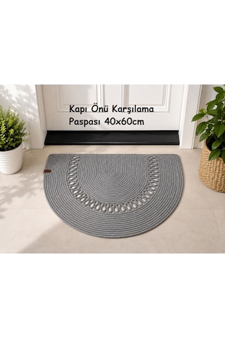 Jüt Hasır D Paspas, Kapı Önü Karşılama 40x60 -gri Trikotlu