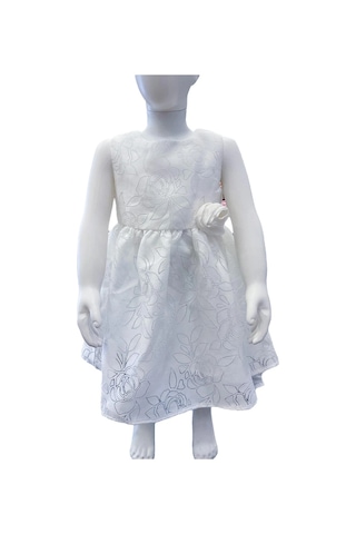 Çikoby Kız Bebek Kendinden Gül Desenli Elbise-13877 Ekru
