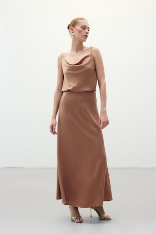 Sateen Uzun Saten Etek - Camel