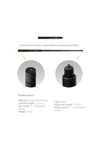 Teltree Insta360 Görünmez Selfie Çubuğu: One X, One, Evo, One R, One X2 İle Uyumlu, Taşınabilir Ve Hafif