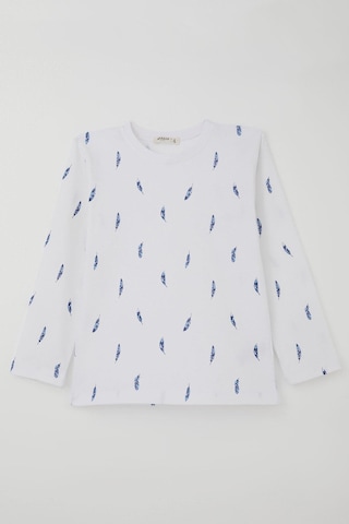 Breeze Erkek Çocuk Pijama Takımı Uçan Mavi Tüy Desenli 4-8 Yaş, Beyaz Beyaz