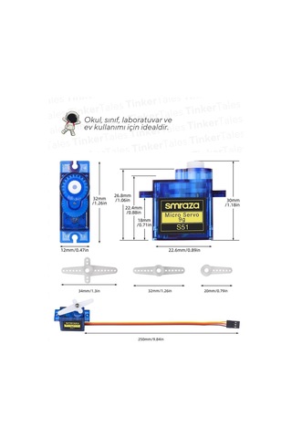 10'lu Paket Sg90 Servo Motor - Okul Ve Sınıflar İçin Meb Uyumlu Arduino Uyumlu