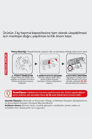 İronika Metal 3 Kancalı Yapışkanlı Desenli Anahtarlık Banyo Mutfak Havlu Askısı Lacivert Koyu Mavi